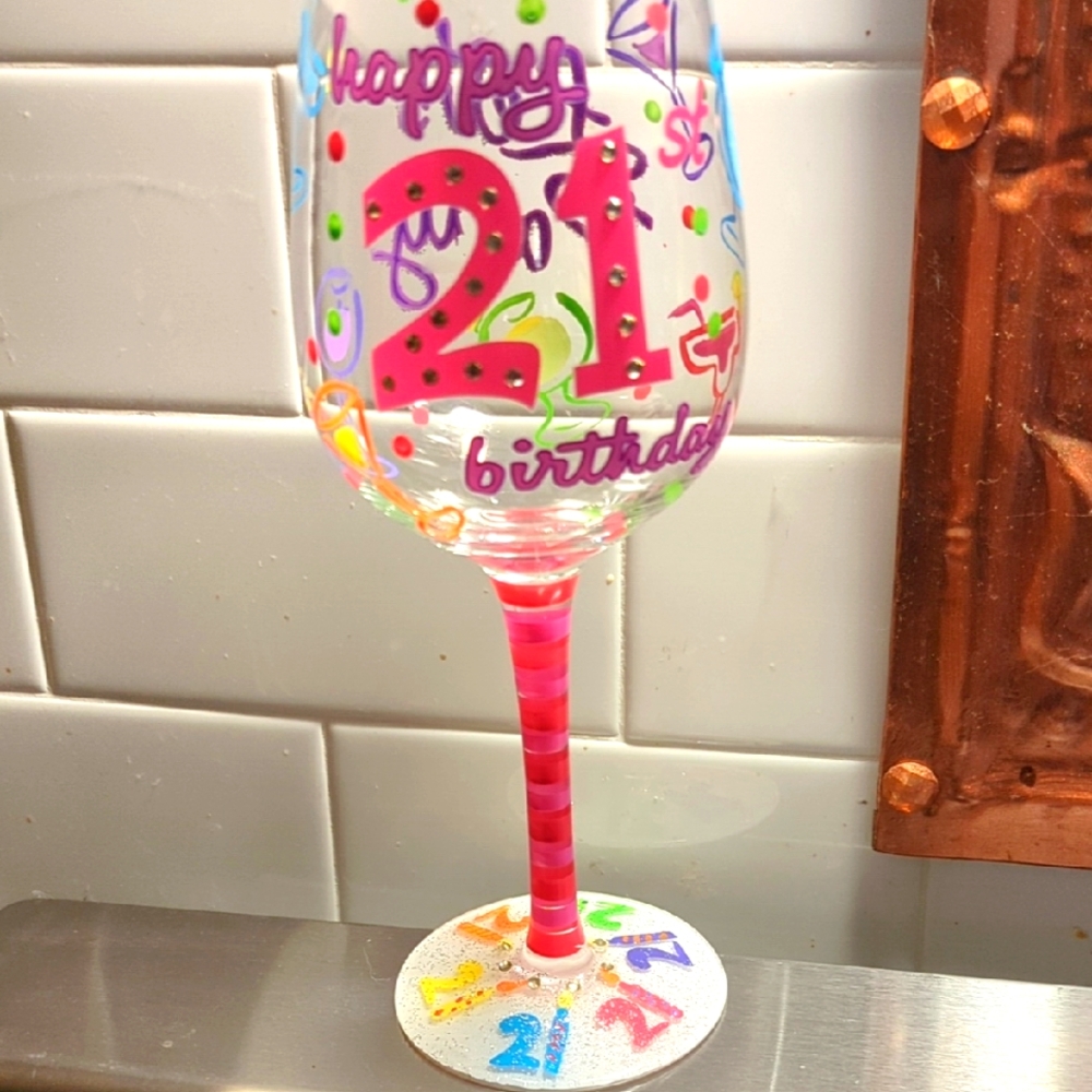 Top Shelf Colorful Happy 21st Wine Glass